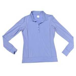 AUR Womens Periwinkle Blue‎ Long Sleeve Fitted Six Button Golf Polo Shirt. Sz S